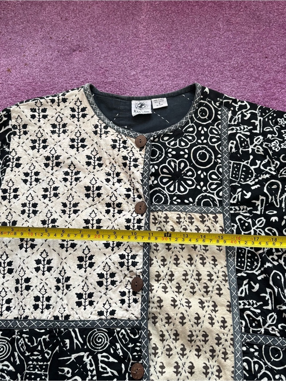 Women’s Patchwork Printed Button-Front Jacket in Black & Cream - Picture 5 of 5
